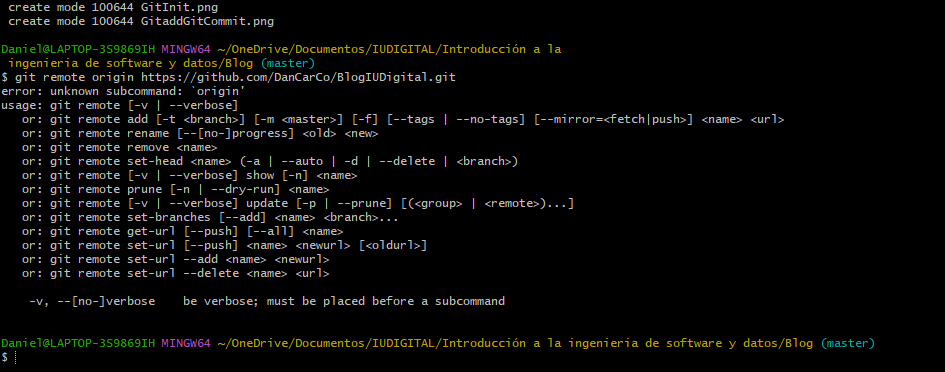 pantallazo uso de git remote