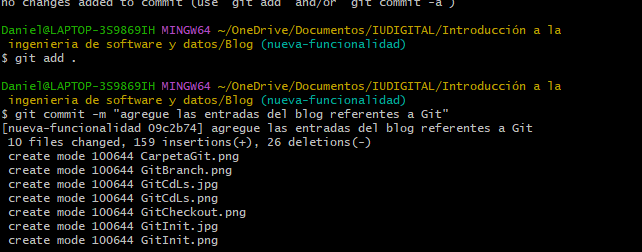 pantallazo uso git add git commit